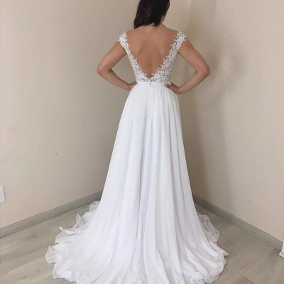 Stylish Off-the-Shoulder A-line Wedding Dresses Mermaid Appliques Cap Sleeves Bridal Gowns with Ruffles_2