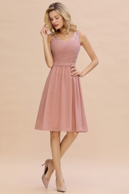 Fantastic A-Line V-Neck Knee Length Dusty Rose Prom Dress Chiffon Short Party Dresses with Pleats Online_9