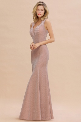 Chic Deep V-Neck Sleeveless Pink Prom Dress Glittery Appliques Mermaid Evening Dresses On Sale_12