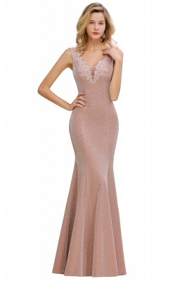 Chic Deep V-Neck Sleeveless Pink Prom Dress Glittery Appliques Mermaid Evening Dresses On Sale_10