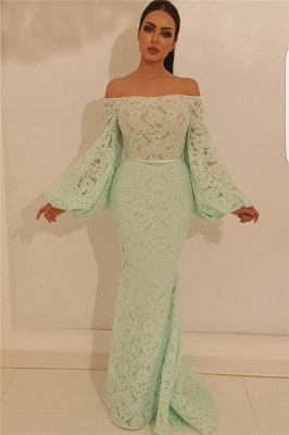 Fantastic Mermaid Off-the-Shoulder Prom Dress Lace Long Sleeves Formal Party Dresses On Sale_1