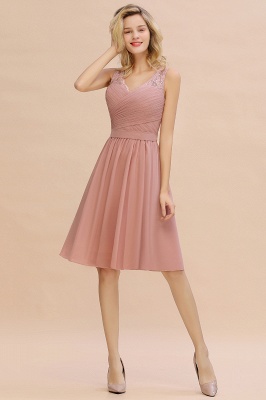 Fantastic A-Line V-Neck Knee Length Dusty Rose Prom Dress Chiffon Short Party Dresses with Pleats Online_10