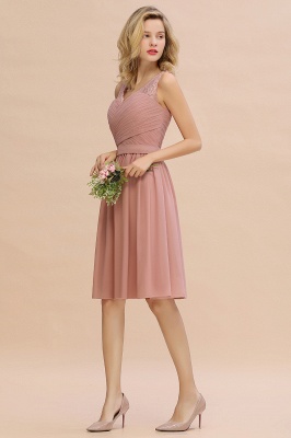 Fantastic A-Line V-Neck Knee Length Dusty Rose Prom Dress Chiffon Short Party Dresses with Pleats Online_15