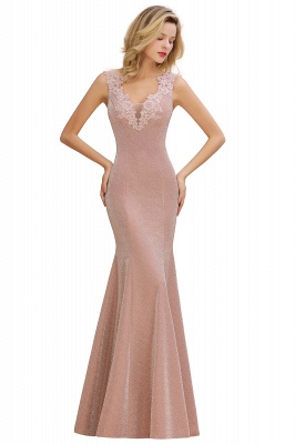 Chic Deep V-Neck Sleeveless Pink Prom Dress Glittery Appliques Mermaid Evening Dresses On Sale_8