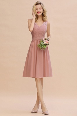 Fantastic A-Line V-Neck Knee Length Dusty Rose Prom Dress Chiffon Short Party Dresses with Pleats Online_13