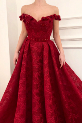 Affordable A-Line Off-the-Shoulder Burgundy Prom Dress Lace Ruffles Sweetheart Formal Party Dresses On Sale_3