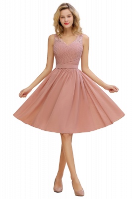 Fantastic A-Line V-Neck Knee Length Dusty Rose Prom Dress Chiffon Short Party Dresses with Pleats Online_2