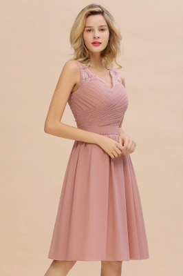 Fantastic A-Line V-Neck Knee Length Dusty Rose Prom Dress Chiffon Short Party Dresses with Pleats Online_11