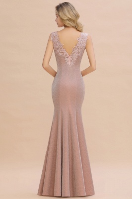 Chic Deep V-Neck Sleeveless Pink Prom Dress Glittery Appliques Mermaid Evening Dresses On Sale_15