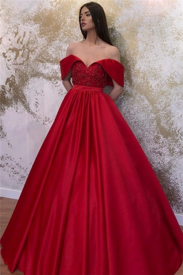 Glamorous Off-the-shoulder Sweetheart Prom Dresses Belted A-line Puffy Formal Dresses_3