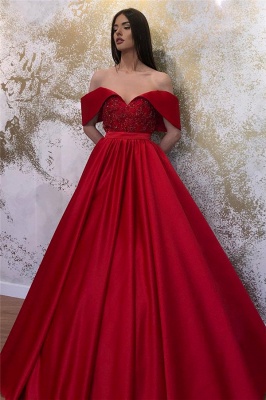 Glamorous Off-the-shoulder Sweetheart Prom Dresses Belted A-line Puffy Formal Dresses_1