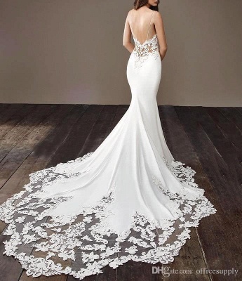 Affordable Spaghetti Strap White Wedding Dress Lace Appliques Chapel Train Bridal Gowns On Sale_5