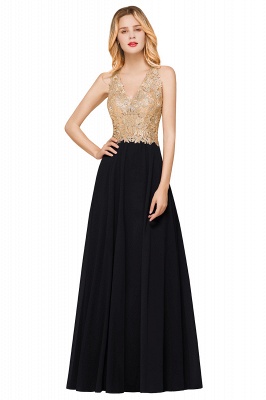 Beautiful Evening Formal Gold Appliques Chiffon Lace Prom Long Ball Gown_10