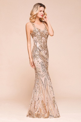 Glamorous Sequined High-Neck Prom Dresses Sleevelss Mermaid Long Formal Party Dresses_5