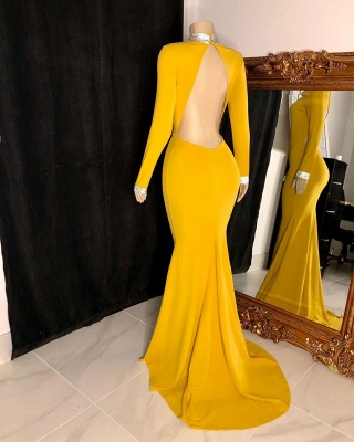 Fantastic High Neck Long-Sleeve Prom Dress Open Back Mermaid Formal Dresses On Sale_2