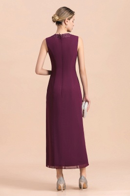 Burgundy Long sleeves Elegant V-neck Column Mother of bride dress_11