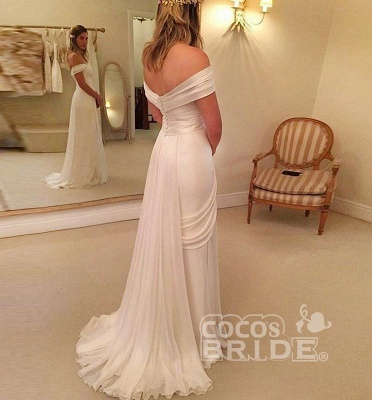 Chiffon Long Beach Wedding Dress On Sale | A-Line Off-the-Shoulder Bridal Gowns_2