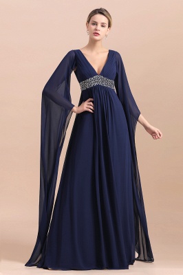 Dark Navy Deep V-neck High waist A-line Beaded Belt Mother Dresses_5