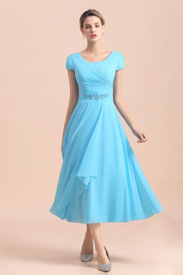 Cap sleeves Ankle-length light blue round neck chiffion mother dresses_7