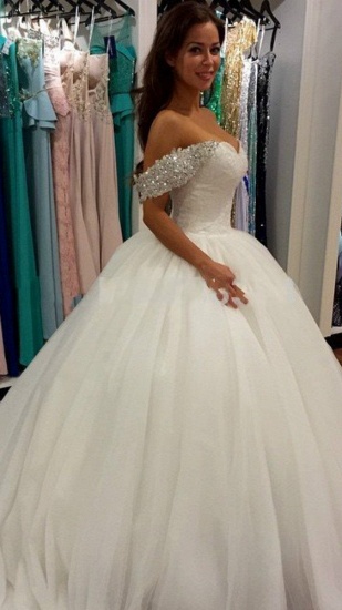 Off Shoulder Ball Gown Wedding Dress Sweeheart Crystals Wedding Gowns_2