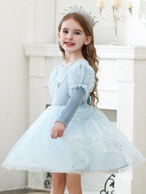 Princess / Ball Gown Knee Length Wedding / Party Flower Girl Dresses - Tulle Long Sleeve Jewel Neck With Crystals / Paillette_5