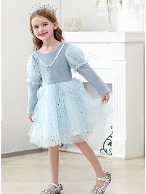 Princess / Ball Gown Knee Length Wedding / Party Flower Girl Dresses - Tulle Long Sleeve Jewel Neck With Crystals / Paillette_3