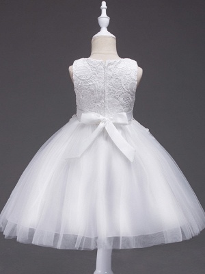 Princess Midi Wedding / First Communion / Birthday Flower Girl Dresses - Lace / Tulle Sleeveless Jewel Neck With Lace / Bow(S) / Appliques_2