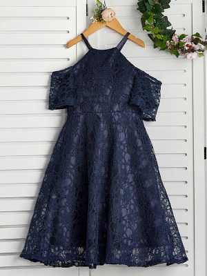 A-Line Halter Neck Knee Length Lace Junior Bridesmaid Dress With Lace_1