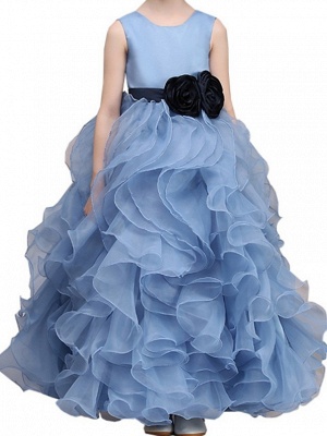 Ball Gown Floor Length Pageant Flower Girl Dresses - Polyester Sleeveless Jewel Neck With Tier / Cascading Ruffles / Tiered_5