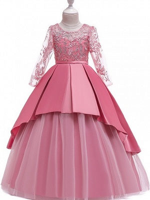 Princess Round Floor Length Cotton Junior Bridesmaid Dress With Bow(S) / Pleats / Crystals_3