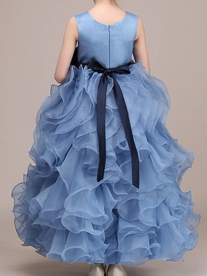 Ball Gown Floor Length Pageant Flower Girl Dresses - Polyester Sleeveless Jewel Neck With Tier / Cascading Ruffles / Tiered_4