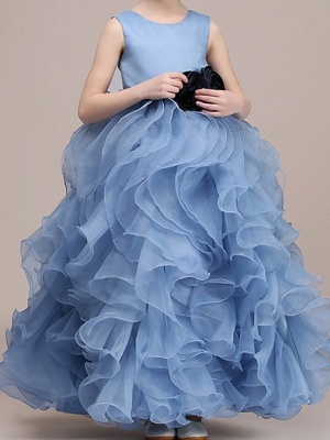 Ball Gown Floor Length Pageant Flower Girl Dresses - Polyester Sleeveless Jewel Neck With Tier / Cascading Ruffles / Tiered_2