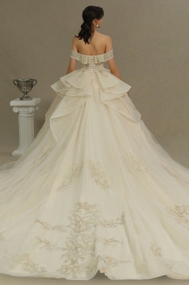 Gorgeous Off-the-Shoulder Floral Appliques Ball Gown Ivory aline Bridal Gown_6