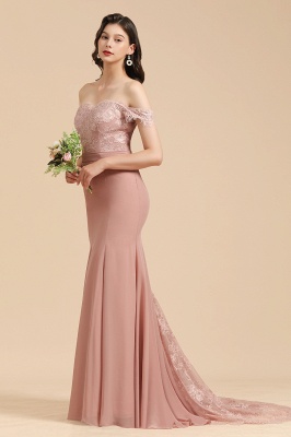 Off Shoulder Floral Lace Appliques Mermaid Evening Dress Bridesmaid Dress_7