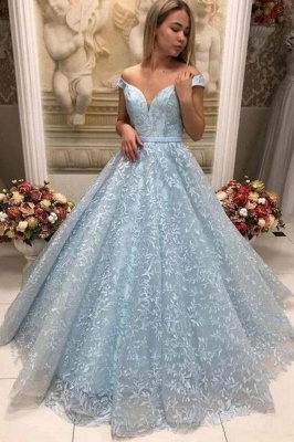 Robe de soirée Aline bleu ciel à épaules dénudées_1