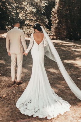 Robes de mariée sirène magnifiques en dentelle avec manches_4