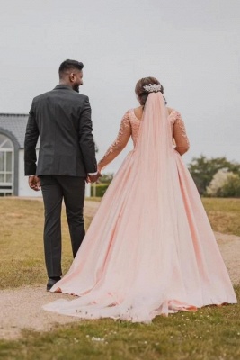 Pink Lace Sleeves Elegant Princess Wedding Dresses_4