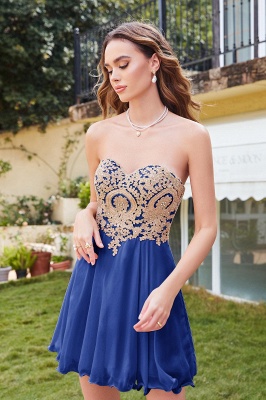 Gorgeous Sweetheart Short A Line Lace Appliques Prom Dresses_6