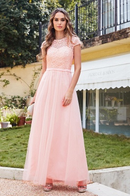 Amazing Chiffon Sleeves Scoop Short Lace Prom Dress Online