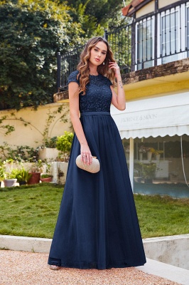 Amazing Chiffon Sleeves Scoop Short Lace Prom Dress Online_6