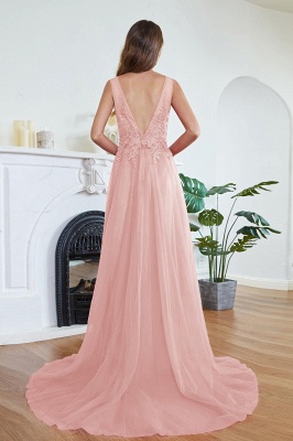 Superbe robe de soirée trapèze en tulle avec traîne et appliques_10