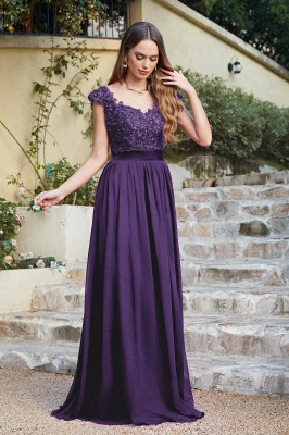 Beautiful V Neck A-Line Bridesmaid Chiffon Dress With Appliques_15