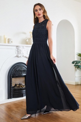 Amazing Sleeveless Lace Sheath Crew Top Chiffon Floor Length Dresses_2