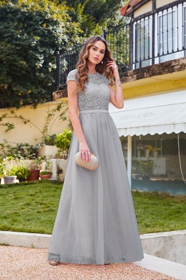 Amazing Chiffon Sleeves Scoop Short Lace Prom Dress Online_13