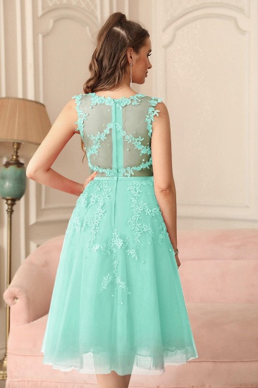 Luxurious Knee-Length Sleeveless Tulle Prom Dress With Lace Appliques_3