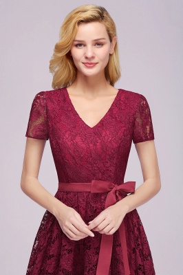 Beautiful Plus Size Short Sleeves Lace V-Neck Party Dress_3