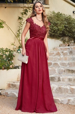 Beautiful V Neck A-Line Bridesmaid Chiffon Dress With Appliques_2