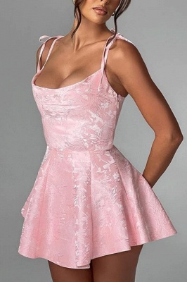 Gorgeous Pink Spaghetti-Straps Lace Homecoming Dress Online_12