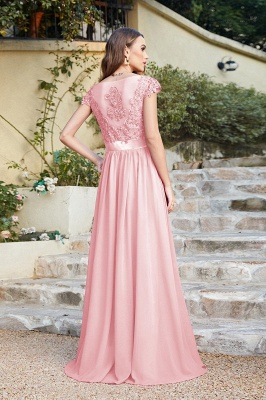 Beautiful V Neck A-Line Bridesmaid Chiffon Dress With Appliques_11