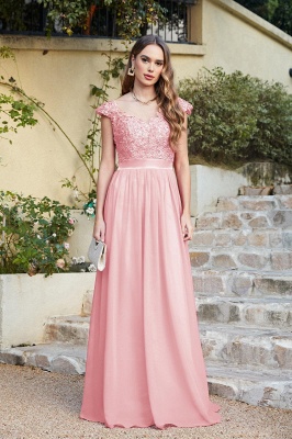 Beautiful V Neck A-Line Bridesmaid Chiffon Dress With Appliques_10